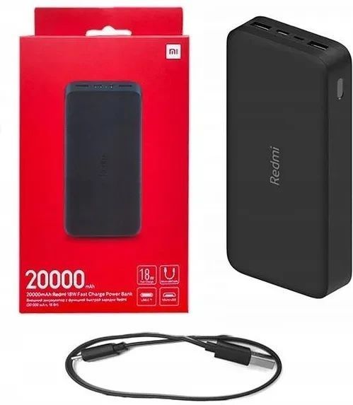 Повербанк Xiaomi Redmi 18W Fast Charger Power Bank 20000 mAh, чорний D012457 фото