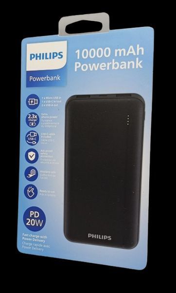 Повербанк Philips 10000mAh, 20W, чорний 2827457005 фото
